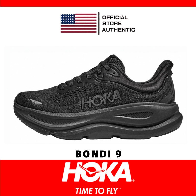 รองเท้าผ้าใบ Hoka One Bondi 9 ของแท้ 100% สำหรับผู้ชายและผู้หญิง รองเท้าวิ่งลำลอง สีดำ
