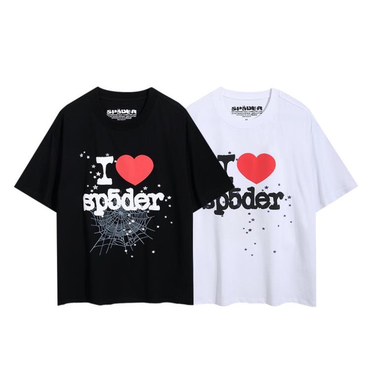 ♞ใหม่ Sp5der ผ้าฝ้ายแท้ คุณภาพดี 555555เสื้อยืดคอกลม แขนสั้น พิมพ์ลายหัวใจ 2025