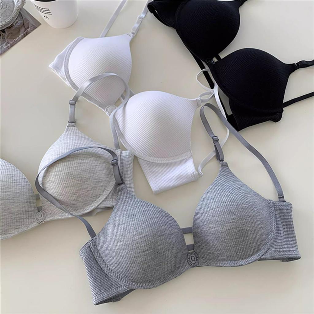 สาวเยาวชนปิดด้านหน้า Bra Comfort ชุดชั้นในผ้าฝ้ายไม่มีรอยต่อผู้หญิงนุ่มไร้สาย 3/4 ถ้วย.Push Up ชุดชั้นในหญิง
