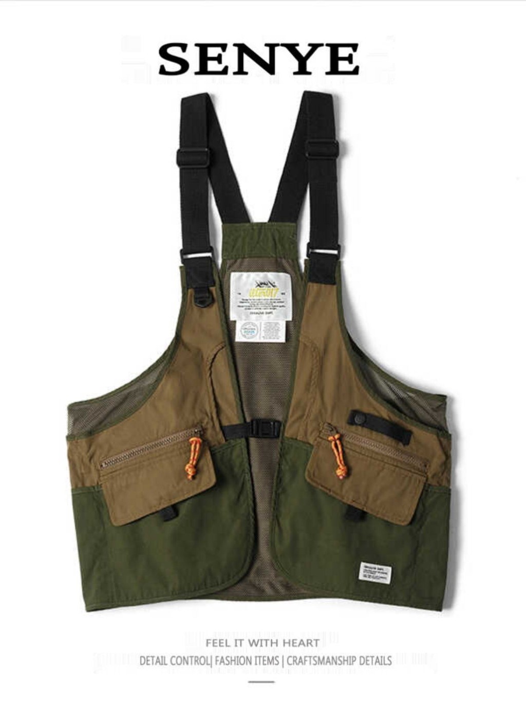 Outdoor Mountain Series แฟชั่นเครื่องมือเสื้อกั๊กผู้ชาย Contrast สี Multi-pocket Functional ยุทธวิธีตกปลาเสื้อกั๊ก American Retro Jacket