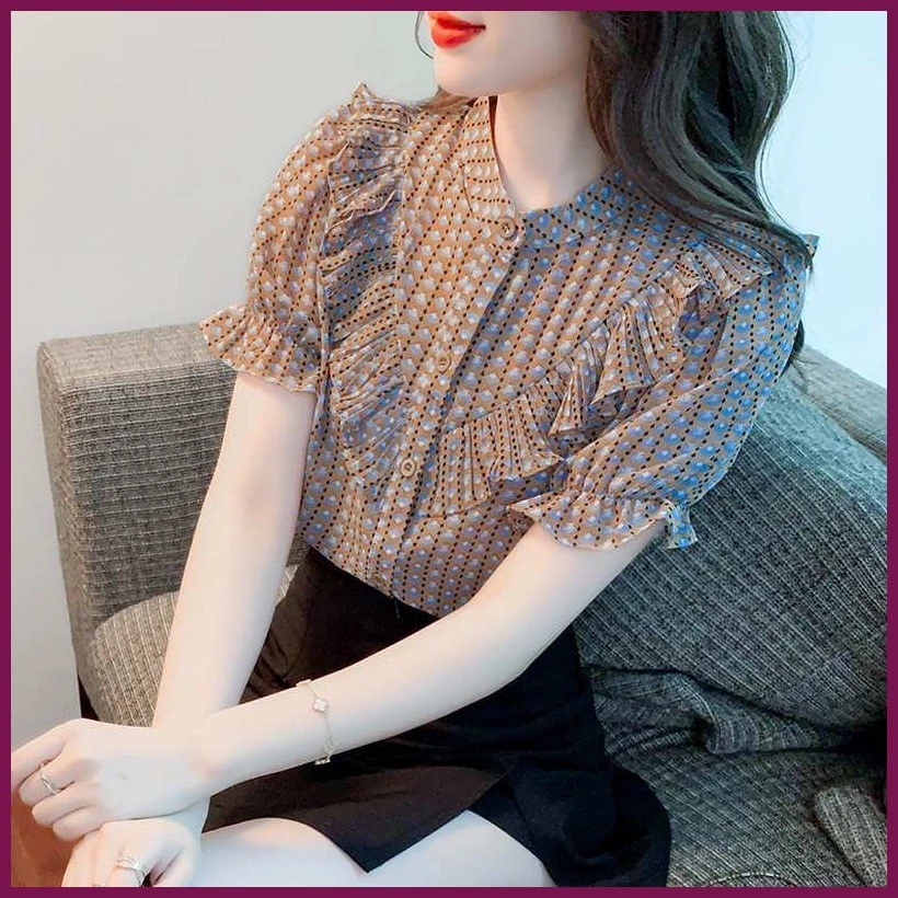 เสื้อสตรีแขนสั้นผ้าชีฟองลายดอก คอกลม thumbnail 4