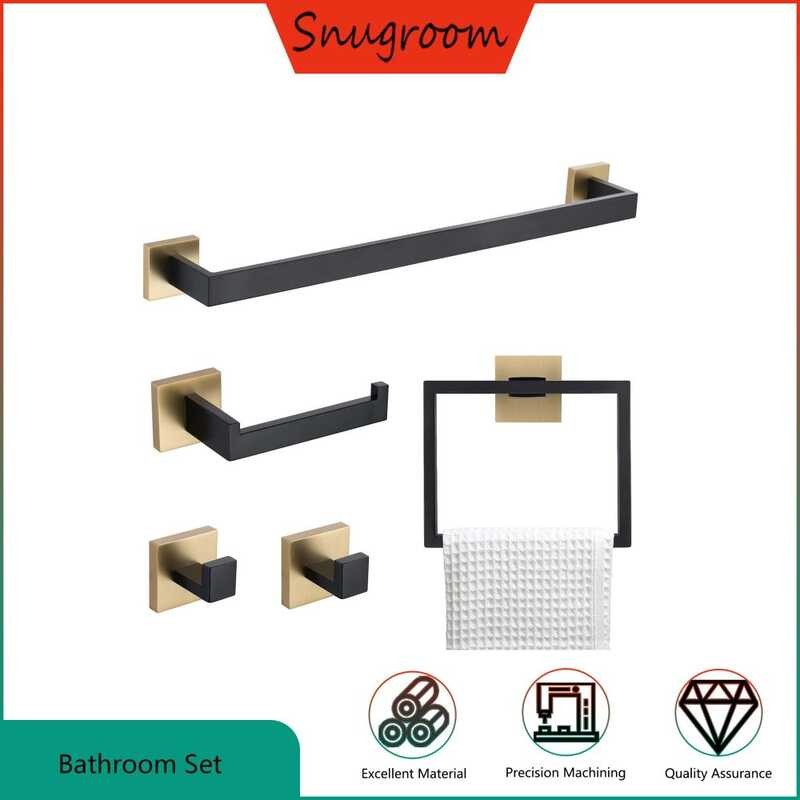 LY Snugroom Stainless Steel Wall Mounted Towel Bar Towel Ring Hoo Toilet Paper Holder Black Gold Sq