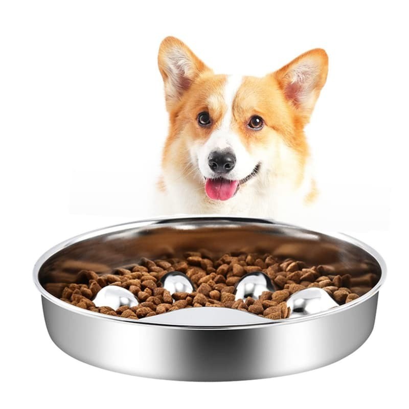 สแตนเลสชามสุนัขเครื่องป้อนช้า304อาหารเกรดตีนออกแบบจานตื้นแบนหน้าพันธุ์เครื่องล้างจานปลอดภัยป้องกันสนิมกลิ่นหลักฐาน​