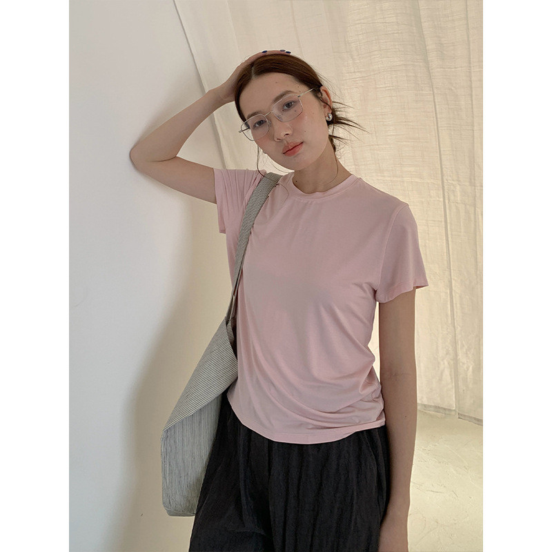 ♞,♘THE MIND Modal พิมพ์รอบคอแขนสั้นเสื้อยืดผู้หญิง 2025 ฤดูร้อน Simple All-Match Top FTH