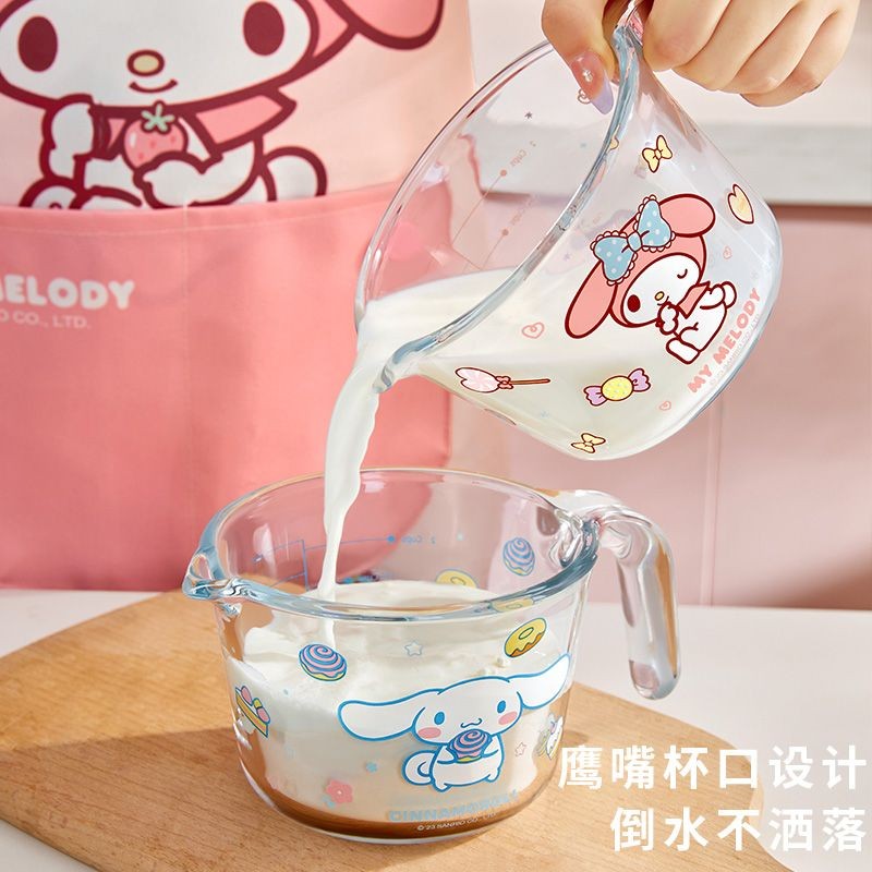 ถ้วยแก้ว ซานริโอ พร้อมสเกลทนอุณหภูมิสูงครัวเบเกอรี่ตีไข่ถ้วยนมมิลลิเมตรถ้วยน้ํา