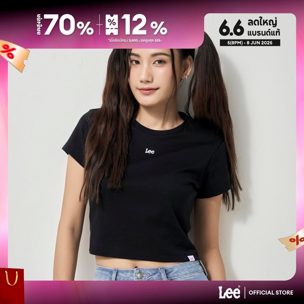 ♞LEE เสื้อยืดแขนสั้นผู้หญิง คอลเลคชั่น Lee Pink รุ่น LE F324WTSSN26 - สีดำ FAH