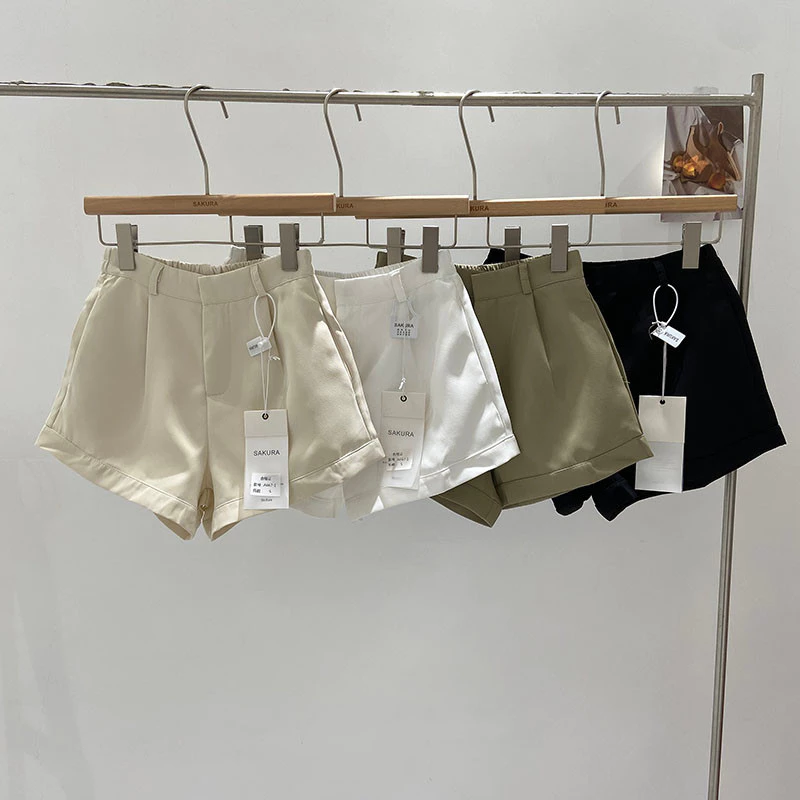 Solovely S-6XL พลัสไซส์ ผู้หญิง สไตล์เกาหลี มินิมอล เอวสูง ลำลอง สีพื้น กางเกงขาสั้น