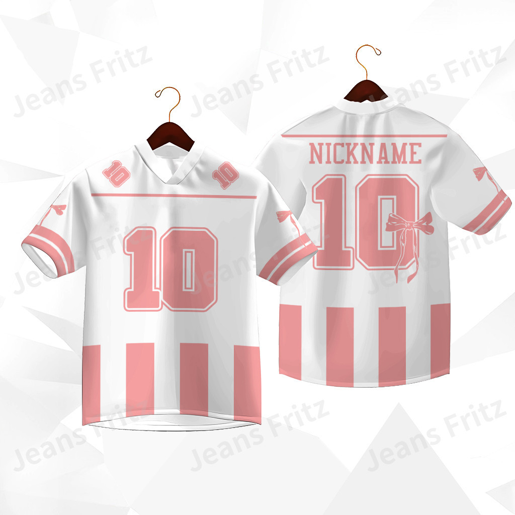 Free Custome Street Style Jersey Unisex แขนสั้น V คอจํานวนพิมพ์ผู้หญิงโบว์เสื้อยืด Plus ขนาด Coquett