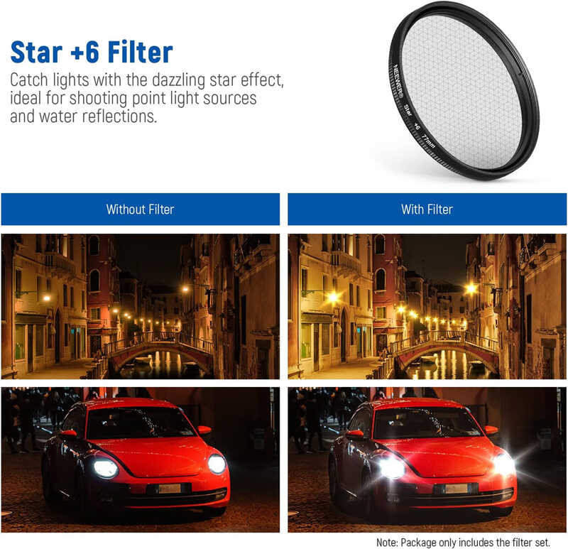 ▣ NEEWER 77Mm Nd+Cpl Effect Set, With Lens Clamp, Polarising Filter Nd32, 6 Point Star Filter,