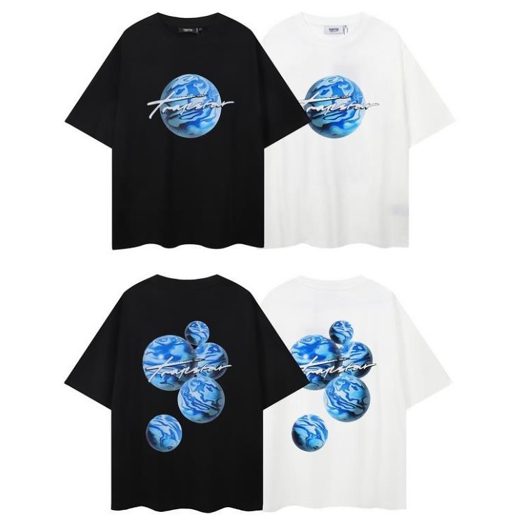 ♞,♘Trapstar ผ้าฝ้าย 100% เสื้อยืด Superb สไตล์ใหม่ผ้าฝ้ายแท้ด้านหน้าด้านหลังพิมพ์เสื้อยืดคอกลมแขนสั