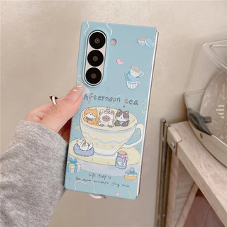 เคสโทรศัพท์แมวการ์ตูนสีฟ้าพร้อมเชือกกันหาย สําหรับ Samsung Galaxy Z Fold5/Fold6/Fold7