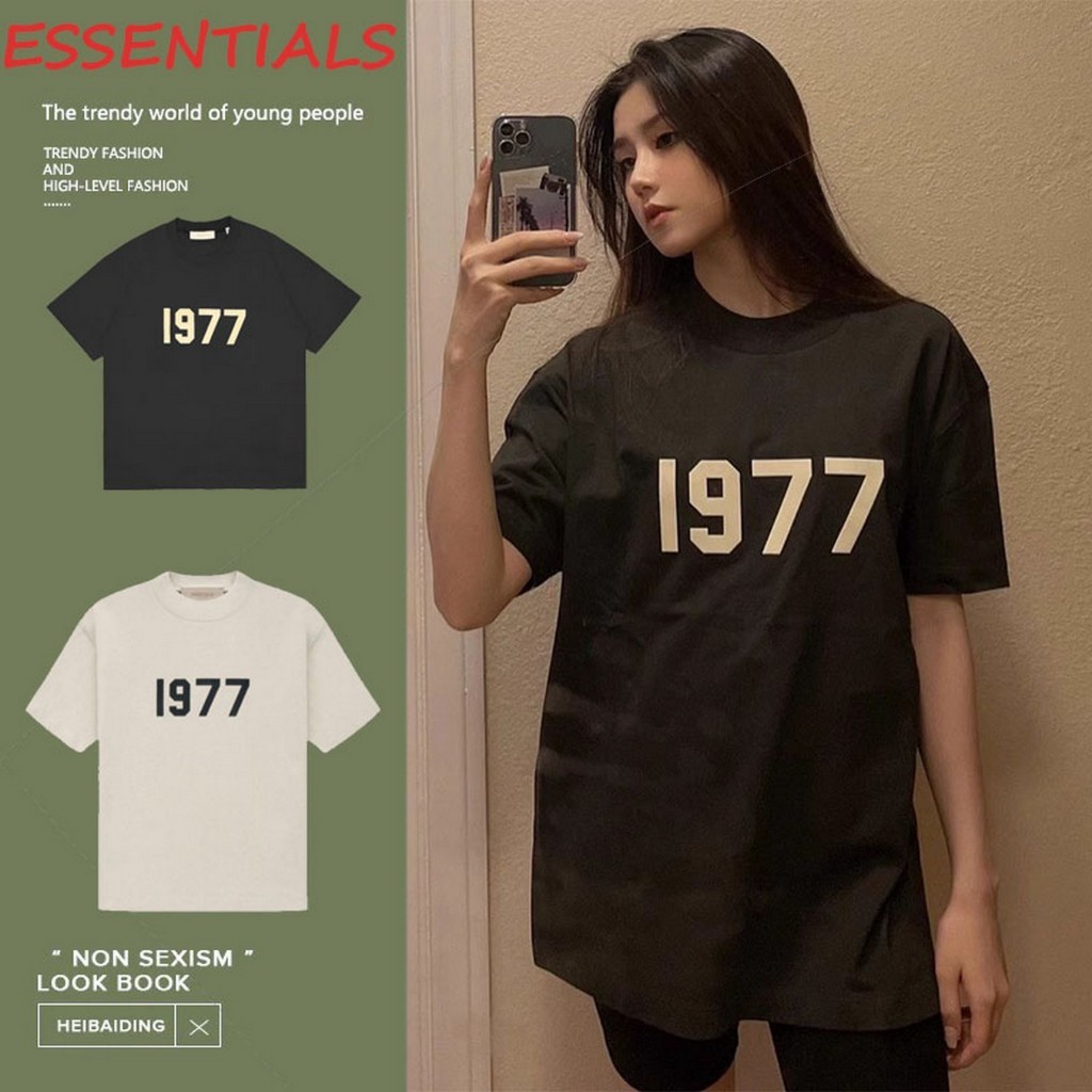 ♞Fear of God Essentials Essentials Tee 'Iron' ผู้หญิง เสื้อยืด แฟชั่น ลวดลาย1977 เสื้อยืด แท้ เวลาว
