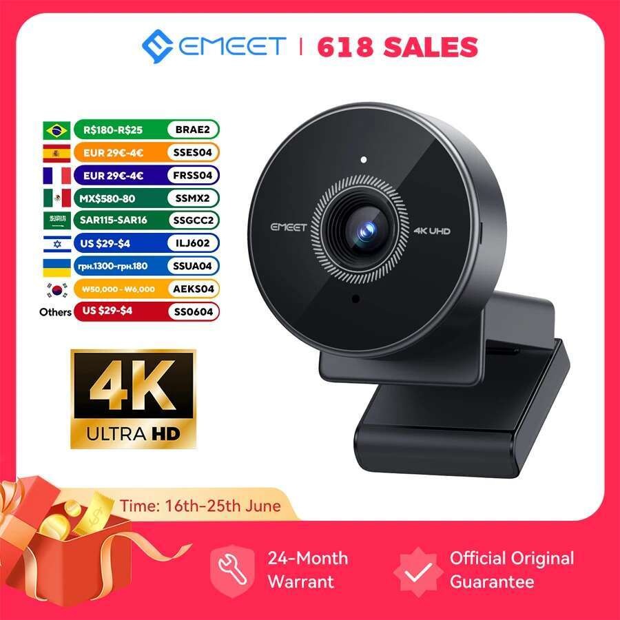 EMET Webcam 4K Autofocus Web Camera 1080p 60fps 70°FOV เว็บแคมสําหรับคอมพิวเตอร์ Video Call กล้อง US