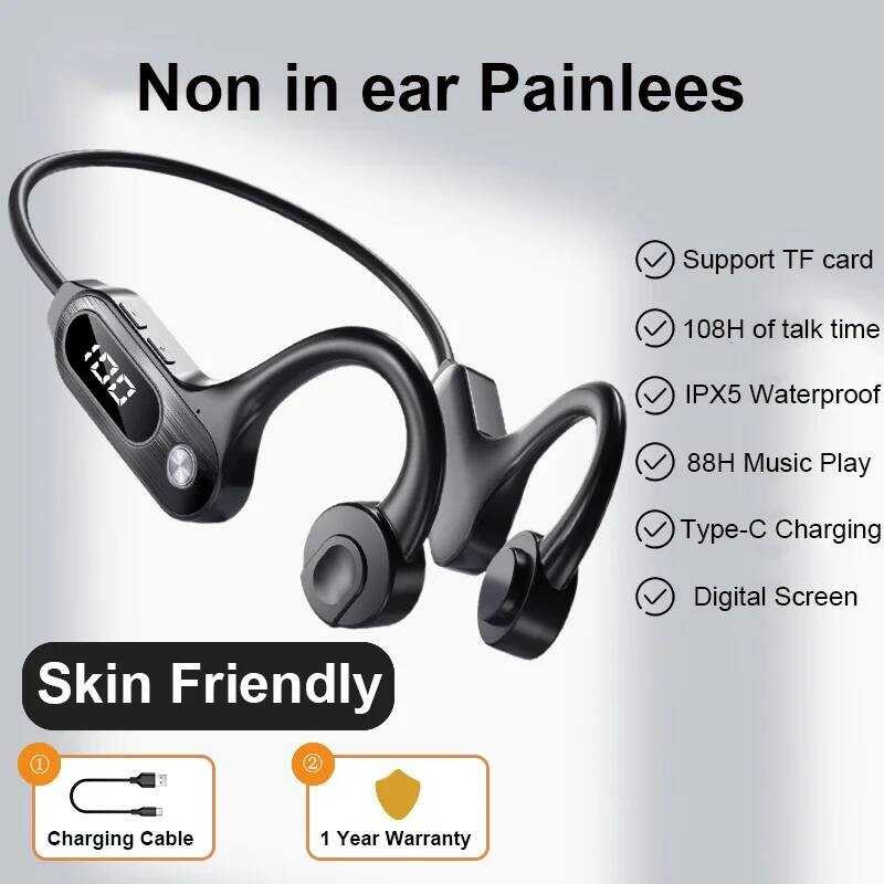 Bone Conduction ไร้สายบลูทูธ 5.3 หูฟังแขวน Earhook วิ่งกีฬาหูฟังสนับสนุน Plug In Memery Card สําหรับ