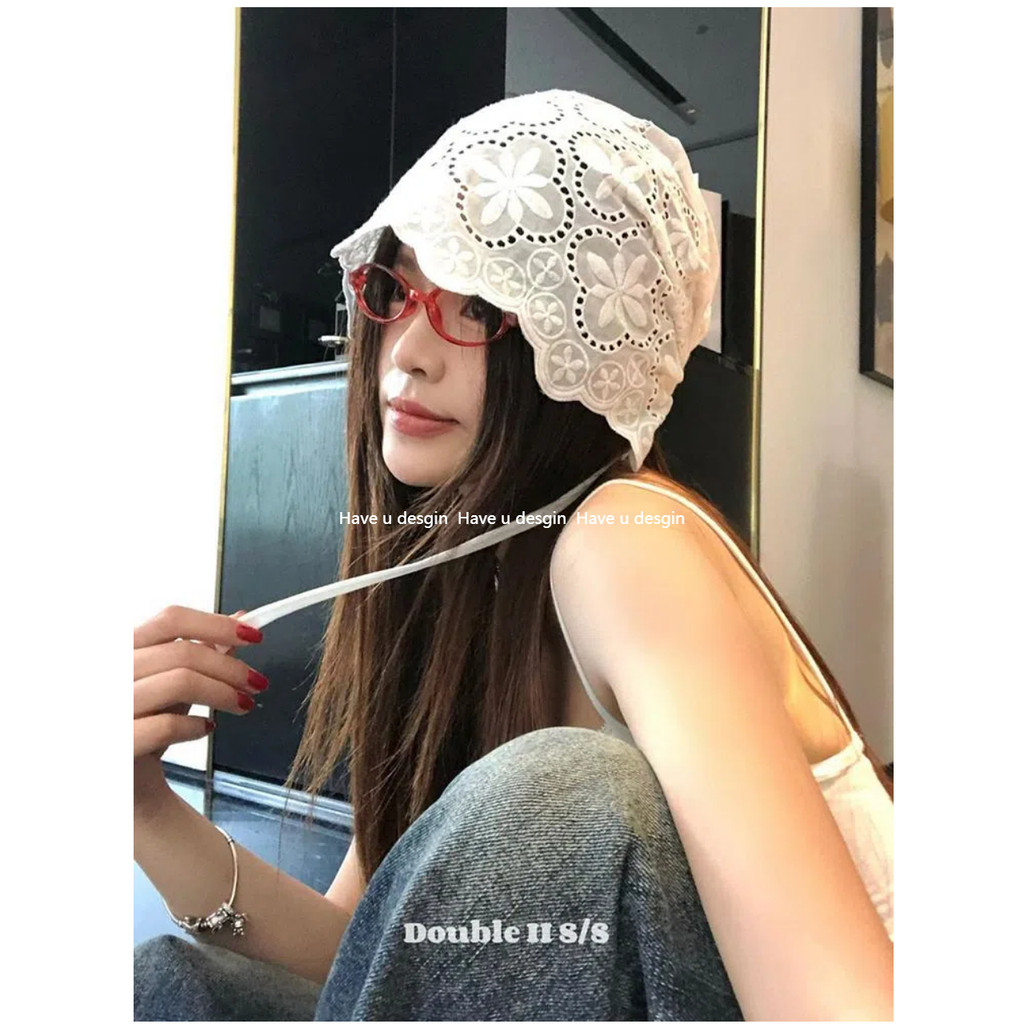 มี u desgin เกาหลีหวานลูกไม้ Baotou หมวกผู้หญิงฤดูใบไม้ผลิฤดูร้อนบางสไตล์ Seaside Travel Outing วิธีหมวก