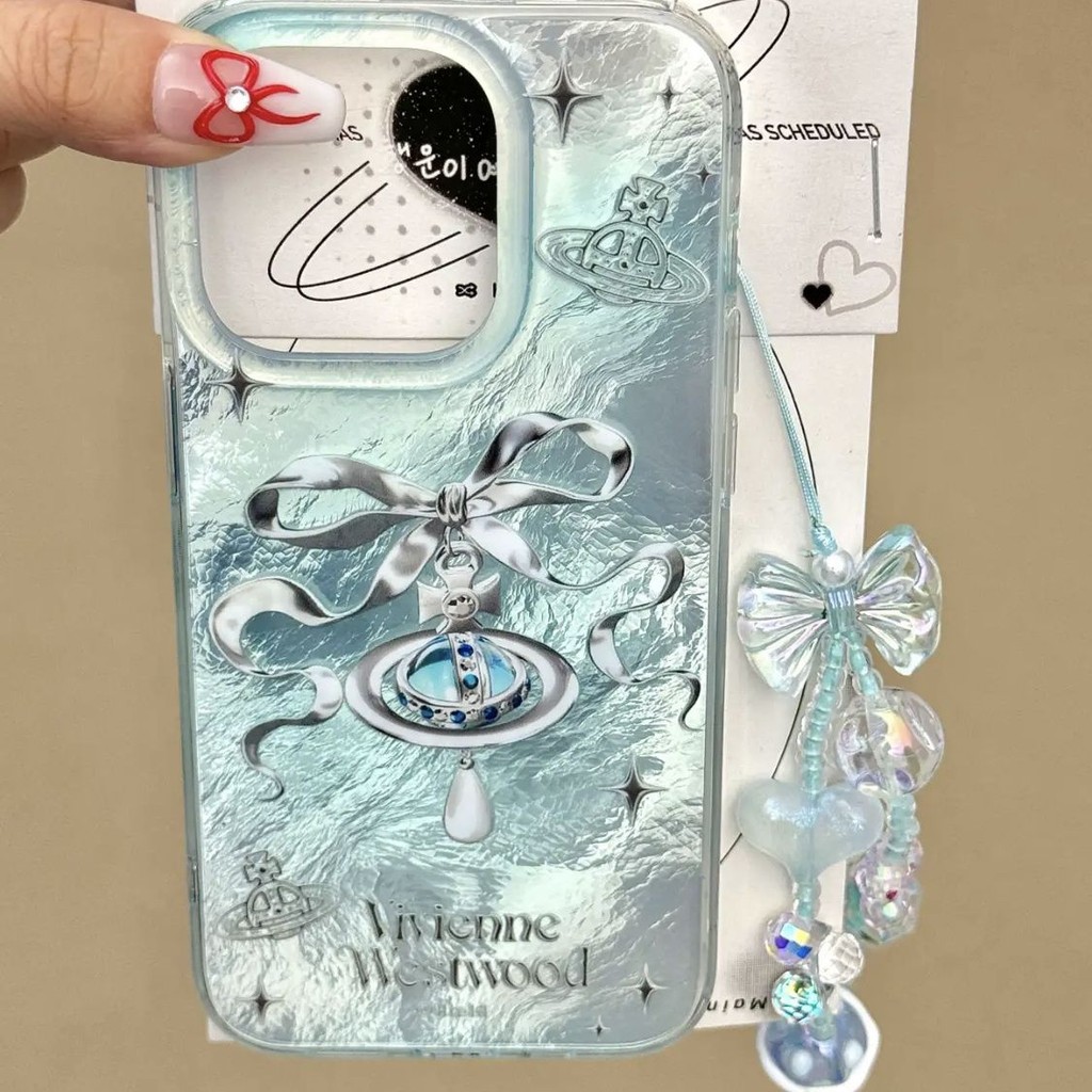 Ins Ribbon Bow Planet Apple 15/14pro เคสโทรศัพท์ 13/12/11 Soft Case xr/xs Girl 78p