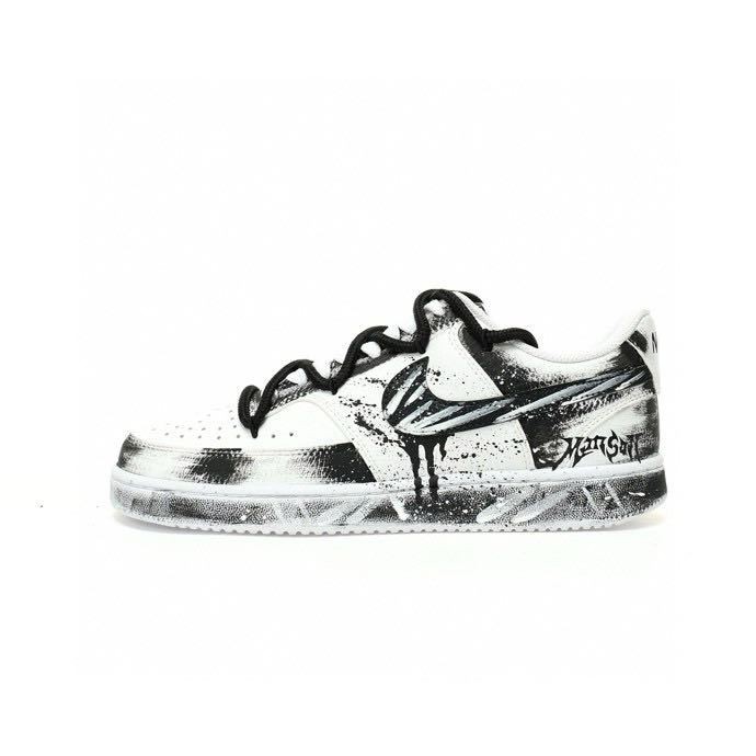 ♞,♘Nike Court Vision Low รองเท้าหนังกีฬาลำลอง "กราฟฟิตี้สีขาวและสีดำ"DH2987-011 TRD