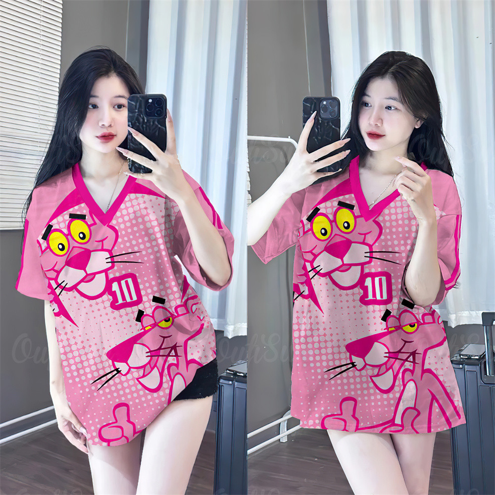 Korean-style women's T-shirt fashion short sleeve V-neck รูปที่ 5