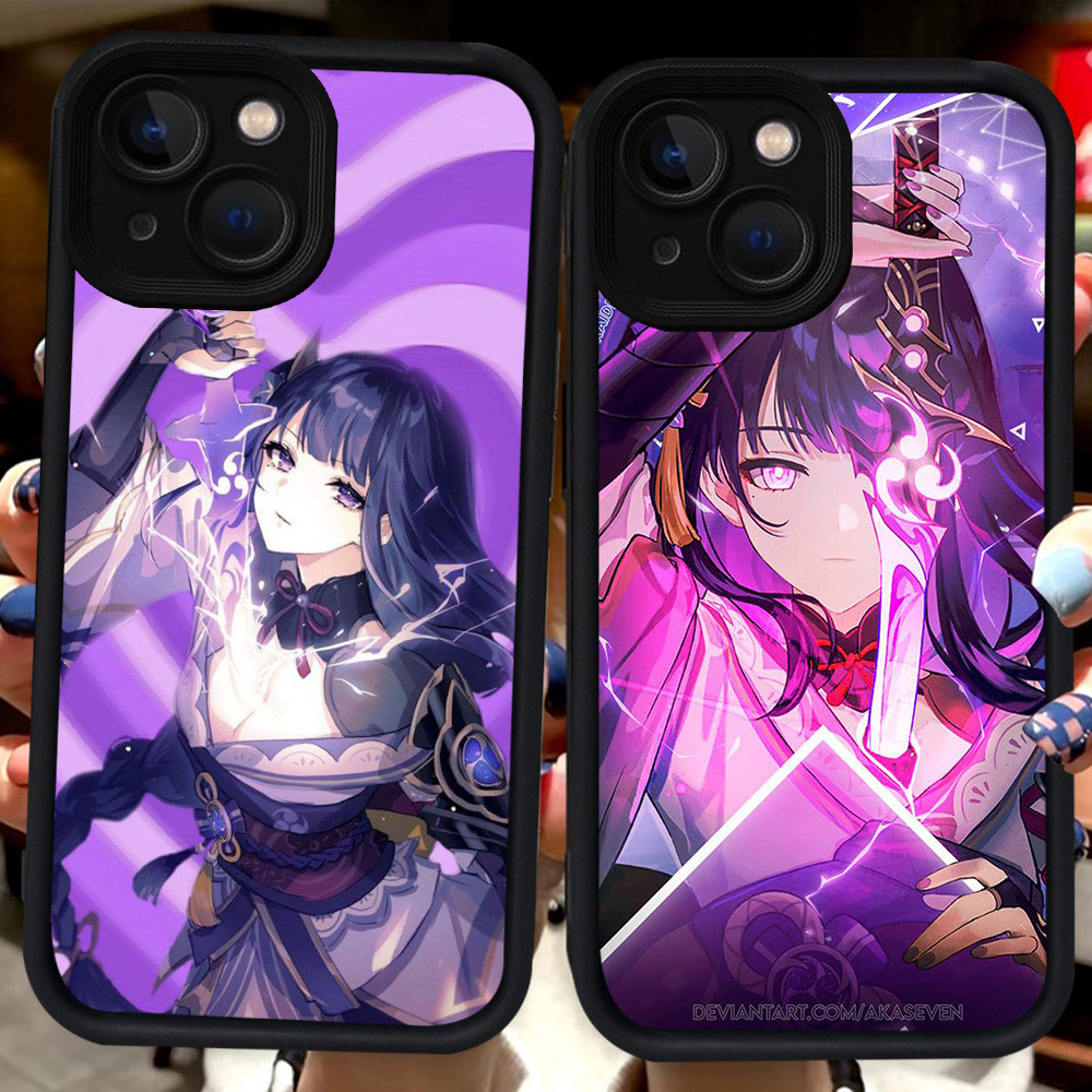 เคสสีดําสําหรับ iPhone 6s 8 13 14 6 7 Pro Max Plus H40 Genshin