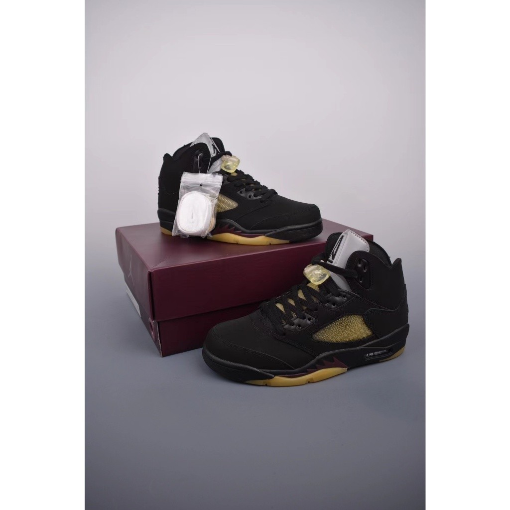 ♞Air Jordan 5 Retro Gore Tex หนังกลับ สีดำ TRD