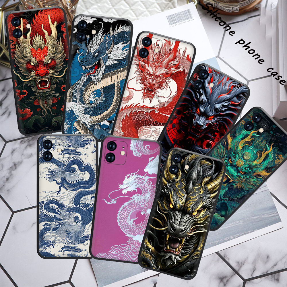 การป้องกันแบบเต็ม VIVO Y28 30T Y37M Y200 Y300 83R5 เคสโทรศัพท์ซิลิโคนอ่อนนุ่มมังกร