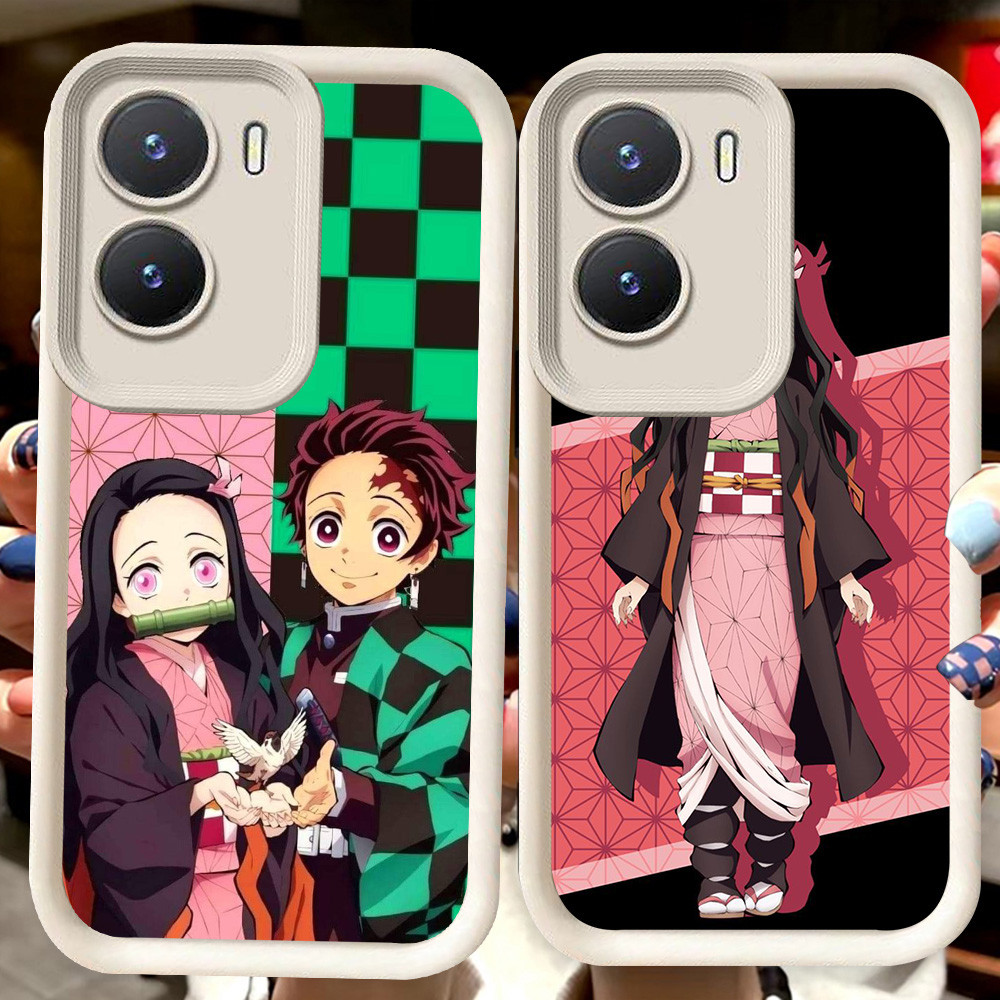 H109 Tanjiro X Nezuko ปลอกสีขาวสําหรับ VIVO Y35 Y75 Y01 Y55 Y22 iQOO 13 Z10 T4 Z9X Y15s Y22s Y56 Y15