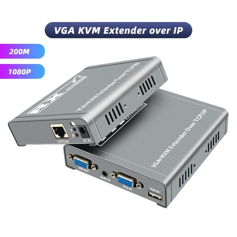 200M VGA KVM Extender ผ่าน IP RJ45 Ethernet Cat5e6 VGA USB KVM หนึ่งต่อหลายสายผ่านสวิทช์ 1080P 60Hz รองรับคีย์บอร์ดเมาส์
