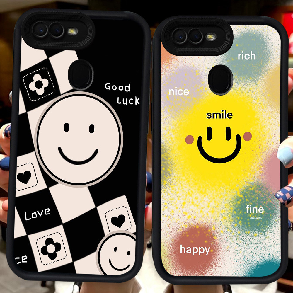 ปลอกสีดําสําหรับ OPPO A5 F9 F7 A1K A3S A7 A12E A12 F5 A12s A5S Pro H43 Smiely