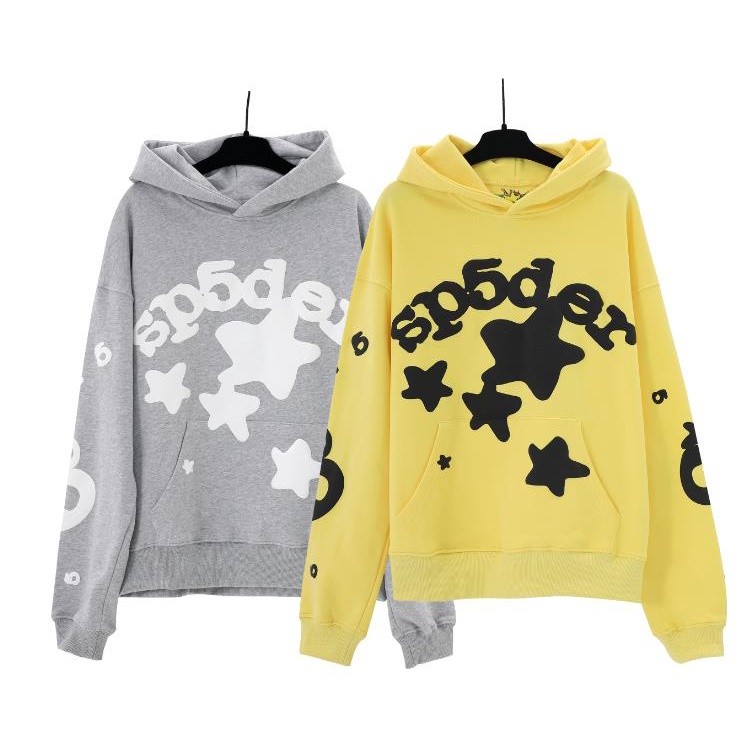 ♞,♘,♙เสื้อกันหนาวลําลอง ผ้าฝ้ายแท้ มีฮู้ด พิมพ์ลาย Sp5der Star 5 ทรงหลวม 2025