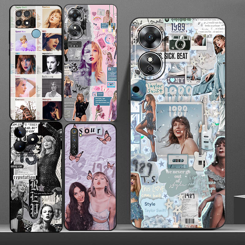เคสโทรศัพท์สีดํานุ่มสําหรับOPPO A57 A58 A72 A73 A74 A77 A76 A78 A83 A91 A92 A93 41EN Taylor Swift Co