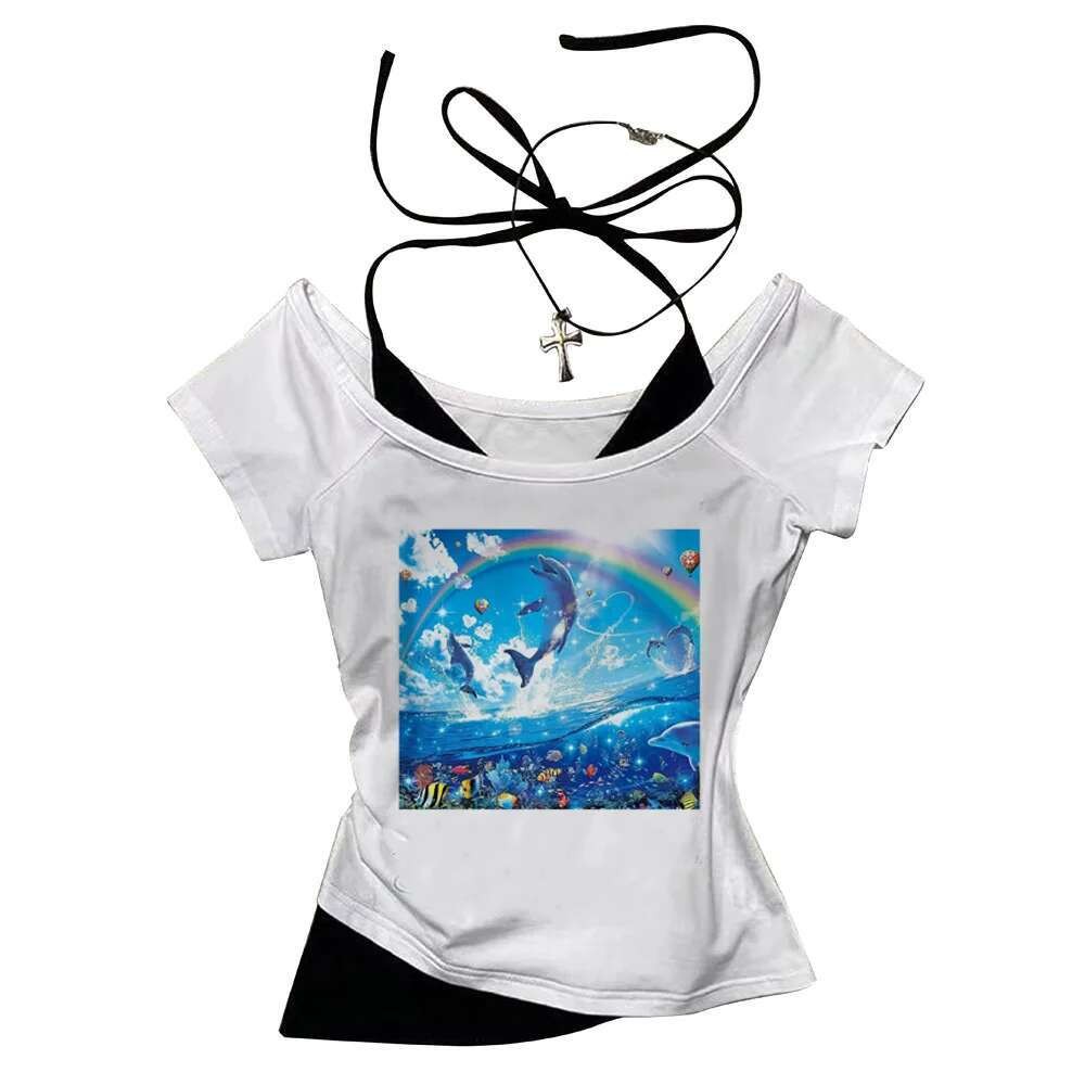 Frutiger Aero เสื้อครอป harajuku น่ารักฤดูร้อน gothic Fairy Grunge Streetwear 2025