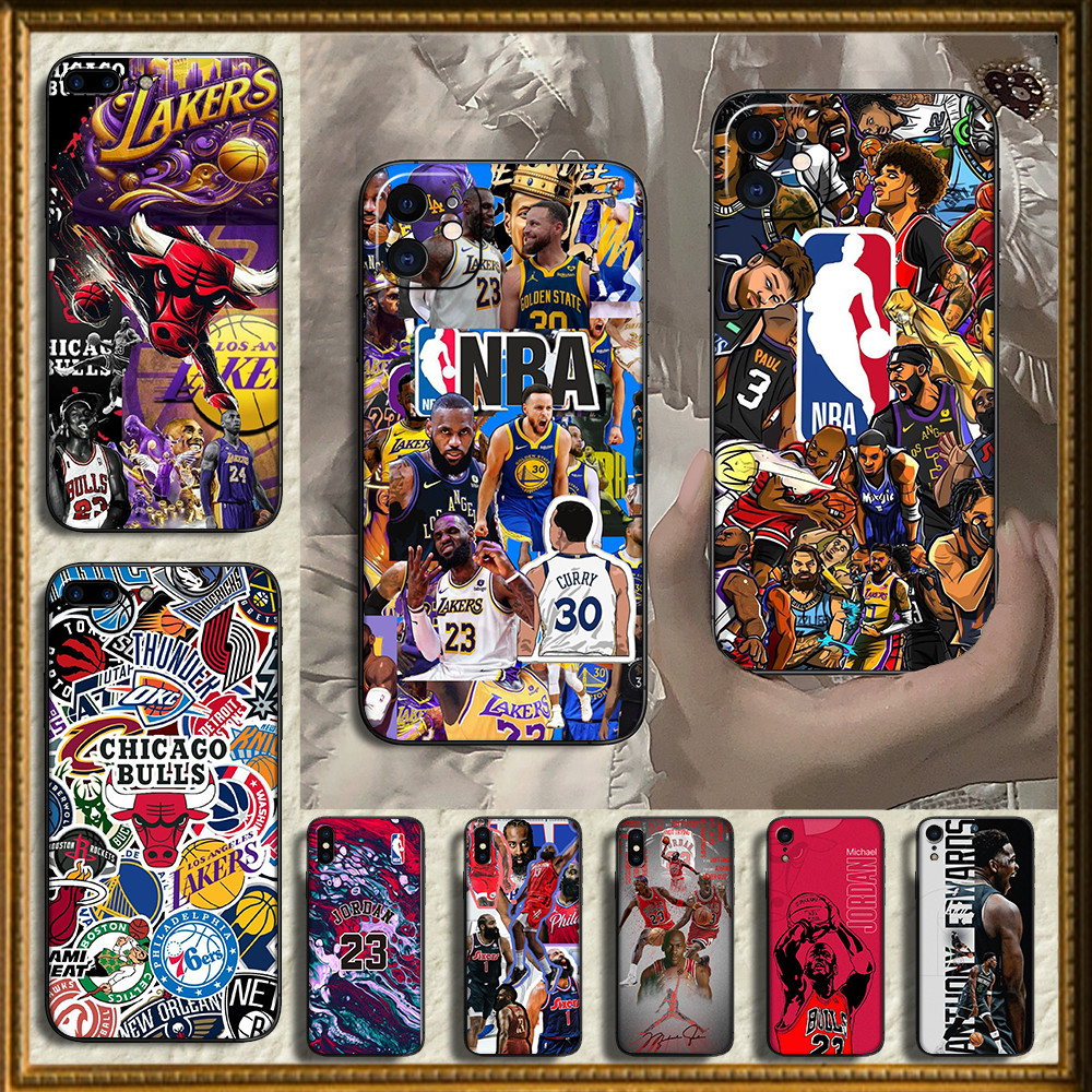 SAMSUNG เคสTPUสีดํานุ่มสําหรับSamsung A73 M02 M20 M22 M23 M30 M30S M31 M40 M40S 7MM Jordan NBAปลอก