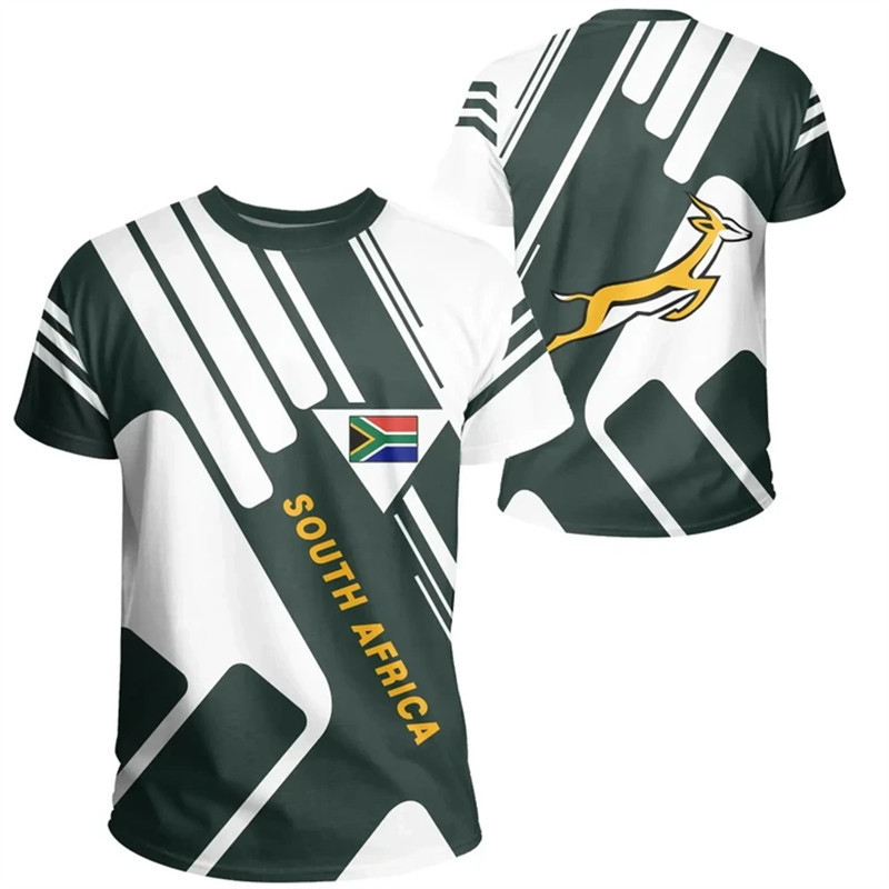 South Africa Map Flag แฟชั่นกราฟิก Springbok พิมพ์ Tee เสื้อสำหรับชาย Dashiki Tops GYM