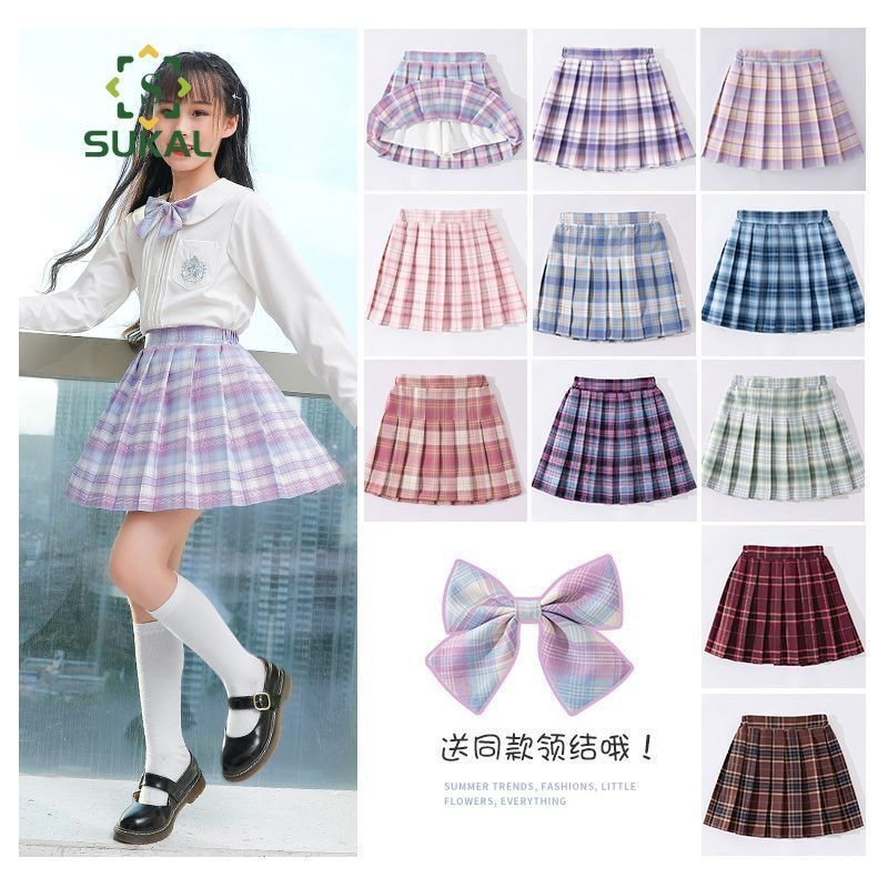 เสื้อผ้าเด็กสําเร็จรูปแฟชั่นฤดูร้อนสาวกระโปรงลายสก๊อตสไตล์วิทยาลัยเจเคกระโปรงเด็กกระโปรงจีบสาวกระโปรงมินิ