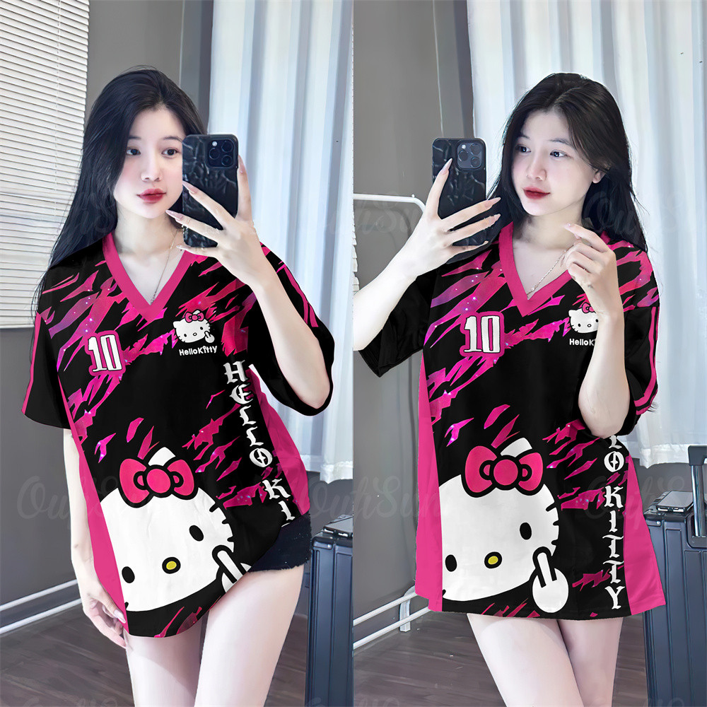 Korean-style women's T-shirt fashion short sleeve V-neck รูปที่ 7