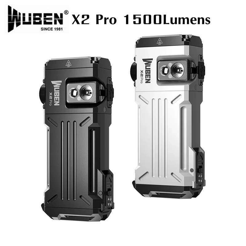 WUBEN X2 Pro ไฟฉาย EDC แบบชาร์จไฟได้ 1500Lumens ไฟฉายกันน้ําแบบพกพาพร้อมจุดและน้ําท่วม, คลิปกระเป๋าแ