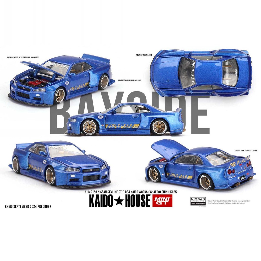 KAIDO HOUSE & MINIGT 1:64 Nissan GTR R34 สีน้ําเงิน #158 โมเดลรถอัลลอย ของขวัญคริสต์มาสที่ยังไม่ได้เปิดใหม่เอี่ยม