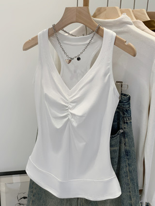 จับจีบคอวี สลิม핏 เอวเสื้อกั๊กแขนกุด รหัส 89520