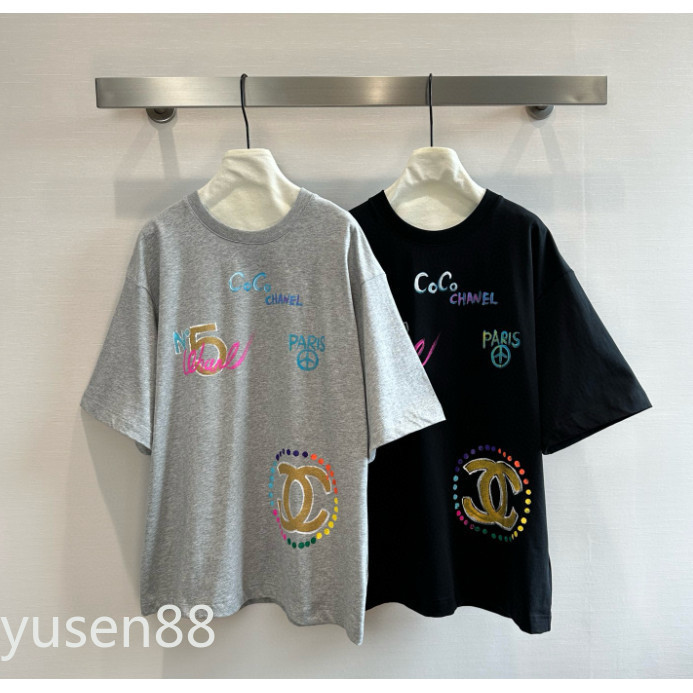 ♞,♘,♙ขายร้อนรูปแบบใหม่ ** ccc *** ผ้าฝ้ายแท้มือวาดจดหมายพิมพ์รอบคอจดหมายเสื้อยืดแขนสั้นลําลอง 2025