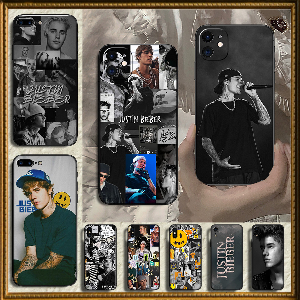 เคส TPU สีดํานุ่มสําหรับ iPhone SE 12 13 Mini Pro Max 37NG เคส Justin Bieber