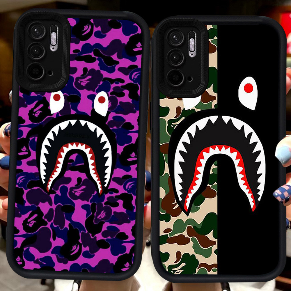 ปลอกสีดําสําหรับ Xiaomi Redmi หมายเหตุ 11 10 SE 11s 10s 11T 10T Pro 5G H118 Bape Shark