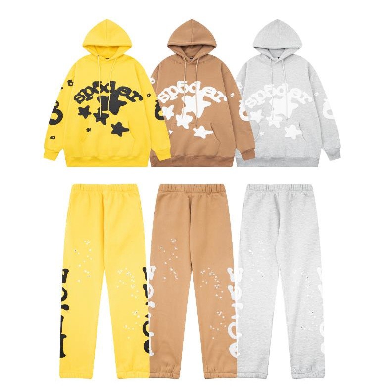 ♞,♘Sp5der 5555 เสื้อกันหนาวลําลอง มีฮู้ด ผ้าฝ้ายแท้ พิมพ์ลายดาว ทรงหลวม สําหรับผู้ชาย และผู้หญิง 20