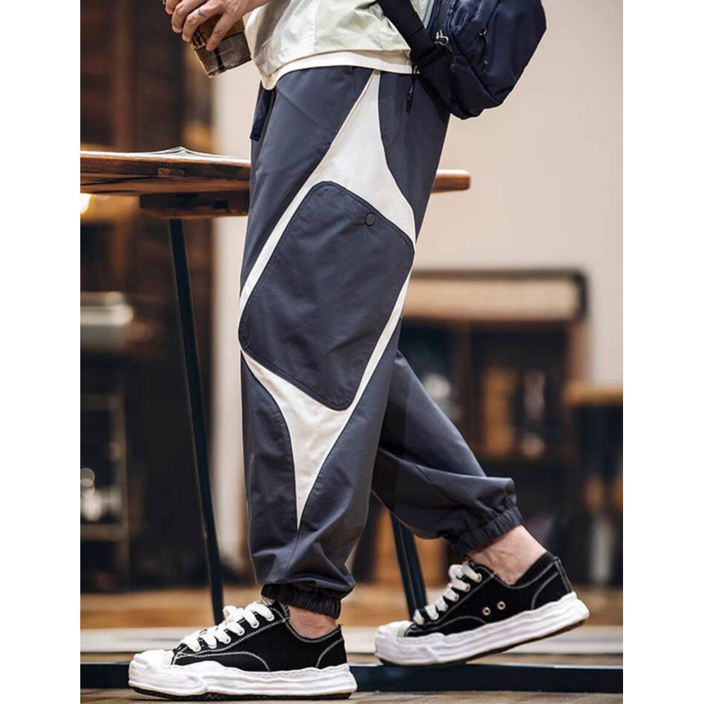 Wuluwear Quick-Drying Casual Pants Mens Contrast Color Stitching Overalls American Style Leggings กางเกงกีฬา