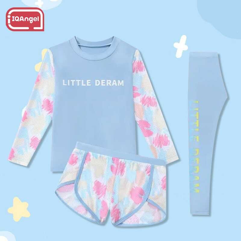 LY IQANGEL Children's Swimsuit-Girl's Swimsuit-3-16 Years Old-Long Sleeve Trousers Swimsuit Three-P