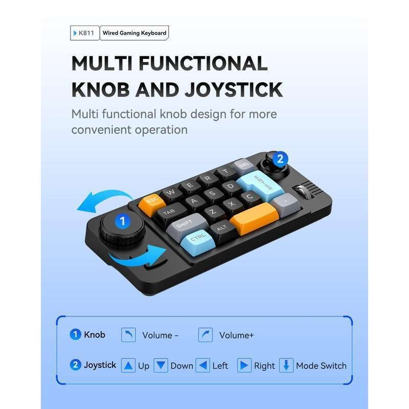 JOMAA คีย์บอร์ดแบบมีสายตั้งโปรแกรมได้พร้อมล้อเลื่อนระดับเสียง,จอยสติ๊กเกม 19 คีย์ปุ่มกดหมายเลขแบบถอดเปลี่ยนได้ - รูปที่ 5