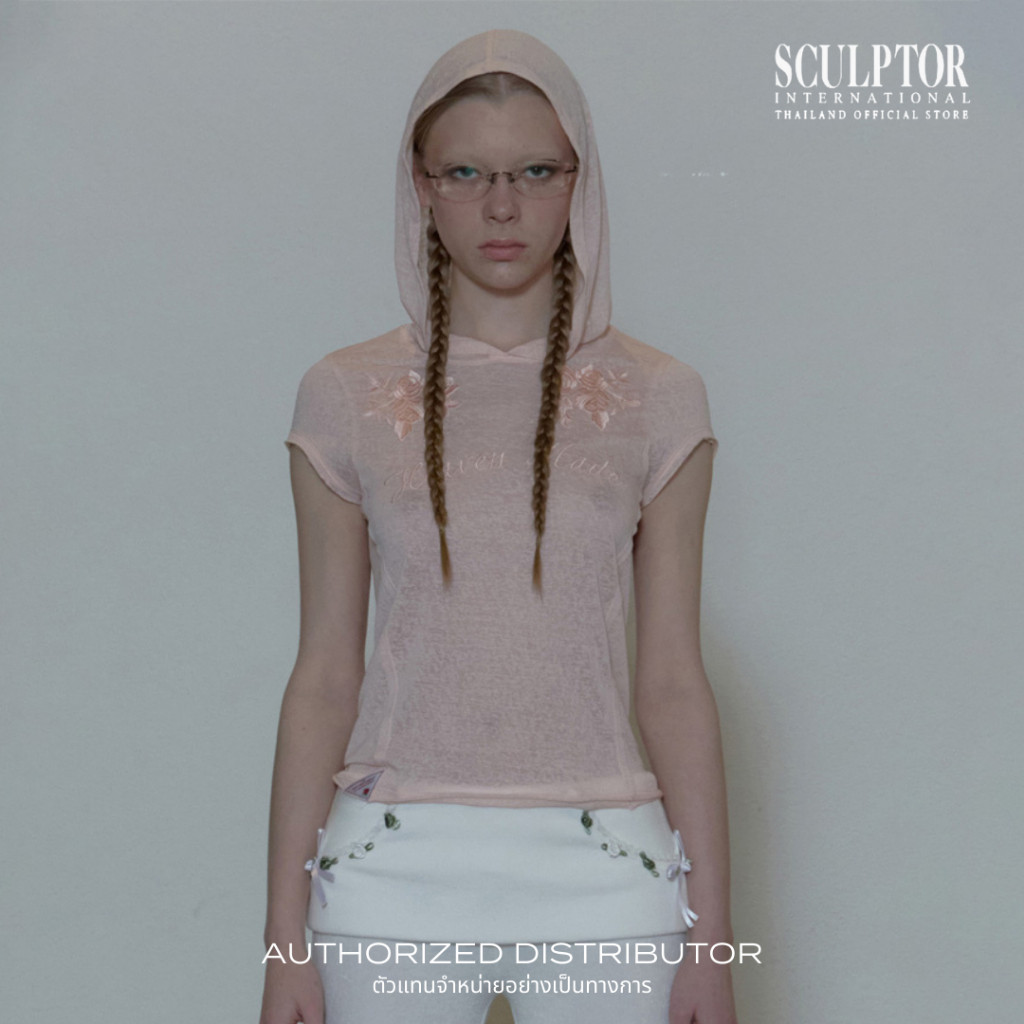 ♞,♘,♙SCULPTOR® เสื้อยืด Rose Embroidery Hoodie Tee WHF