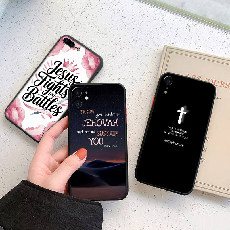 เคสโทรศัพท์สีดําแบบนุ่มสําหรับ iPhone 5 6S SE X XS Max XR 6 7 8 Plus 30EF bible verse Cover