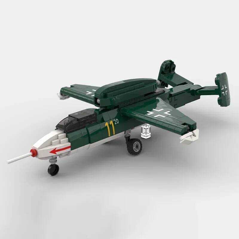 บล็อกตัวต่อ ✠ Moc ซีรีส์ทหาร ขนาด 1:35 โมเดลเครื่องบิน He 162 Salamander เทคโนโลยี บล็อก DIY ปร