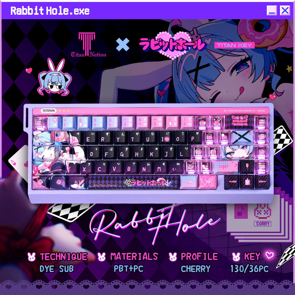 Titan Country Rabbit Hole Keycap Original Side Transparent Keycap PBT Hole Rabbit PC Transparent Black Powder Set Collection