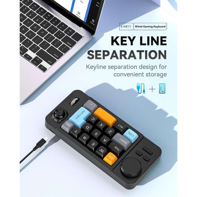 JOMAA คีย์บอร์ดแบบมีสายตั้งโปรแกรมได้พร้อมล้อเลื่อนระดับเสียง,จอยสติ๊กเกม 19 คีย์ปุ่มกดหมายเลขแบบถอดเปลี่ยนได้ - รูปที่ 3